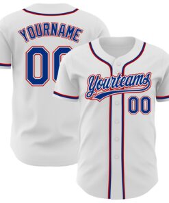 Custom White Royal-Red Authentic Baseball Jersey