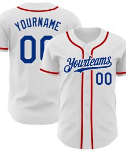 Custom White Royal-Red Authentic Baseball Jersey
