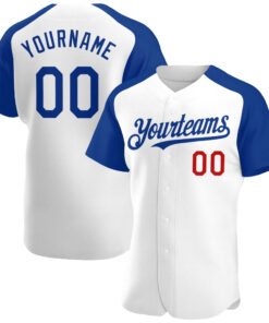 Custom White Royal-Red Authentic Raglan Sleeves Baseball Jersey
