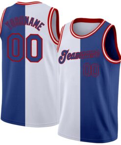 Custom White Royal-Red Authentic Split Fashion Basketball Jersey