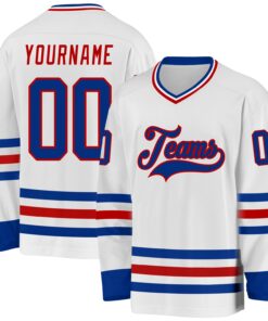 Custom White Royal-Red Hockey Jersey