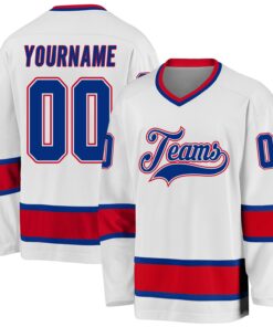Custom White Royal-Red Hockey Jersey
