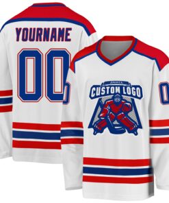 Custom White Royal-Red Hockey Jersey