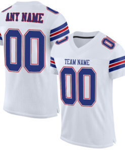 Custom White Royal-Red Mesh Authentic Football Jersey