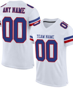 Custom White Royal-Red Mesh Authentic Football Jersey