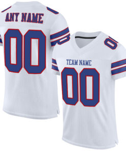 Custom White Royal-Red Mesh Authentic Football Jersey