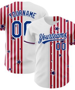 Custom White Royal Red-US Navy Blue 3D American Flag Stars Authentic Baseball Jersey