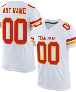 Custom White Scarlet-Gold Mesh Authentic Football Jersey