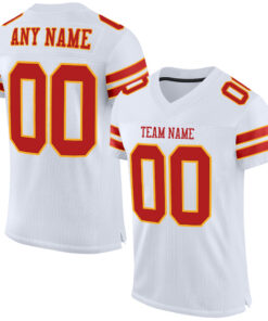 Custom White Scarlet-Gold Mesh Authentic Football Jersey