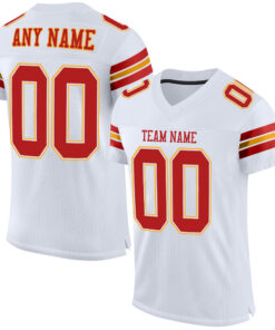 Custom White Scarlet-Gold Mesh Authentic Football Jersey