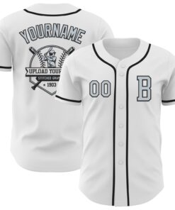 Custom White Silver-Black Authentic Baseball Jersey