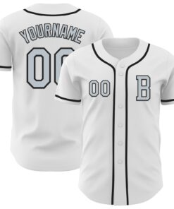 Custom White Silver-Black Authentic Baseball Jersey