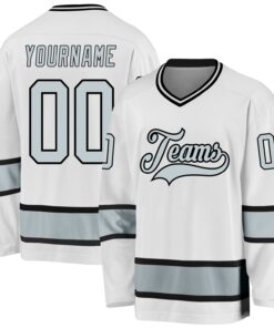 Custom White Silver-Black Hockey Jersey
