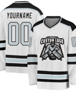 Custom White Silver-Black Hockey Jersey