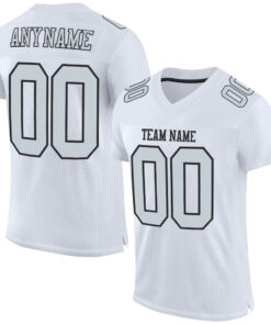 Custom White Silver-Black Mesh Authentic Football Jersey