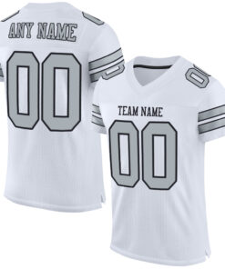 Custom White Silver-Black Mesh Authentic Football Jersey