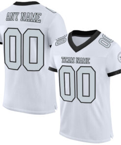 Custom White Silver-Black Mesh Authentic Football Jersey