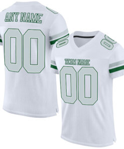 Custom White Silver-Green Mesh Authentic Football Jersey