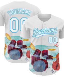 Custom White Sky Blue 3D Pattern Design International Jazz Day Authentic Baseball Jersey