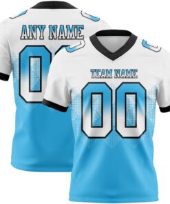 Custom White Sky Blue-Black Mesh Authentic Gradient Square Shape Flag Football Jersey