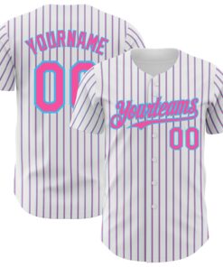 Custom White (Sky Blue Pink Pinstripe) Pink-Sky Blue Authentic Baseball Jersey