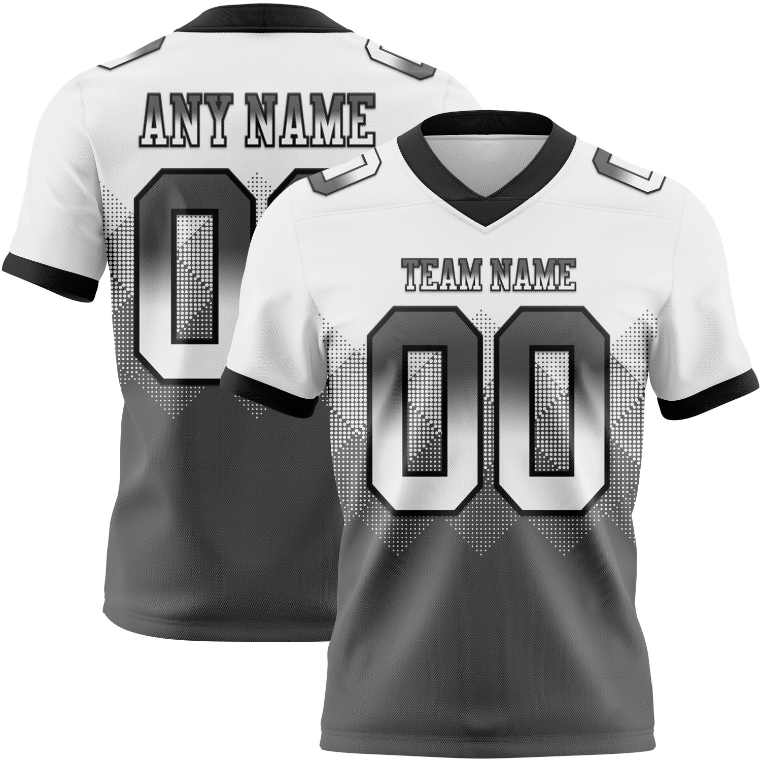 Custom White Steel Gray-Black Mesh Authentic Gradient Square Shape Flag Football Jersey