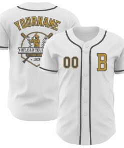 Custom White Steel Gray-Old Gold Authentic Baseball Jersey