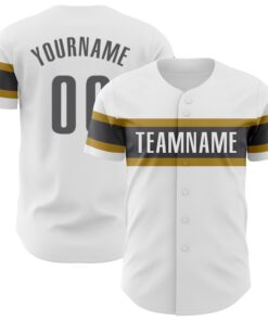 Custom White Steel Gray-Old Gold Authentic Baseball Jersey