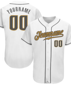 Custom White Steel Gray-Old Gold Authentic Baseball Jersey