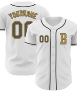Custom White Steel Gray-Old Gold Authentic Baseball Jersey