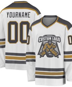 Custom White Steel Gray-Old Gold Hockey Jersey