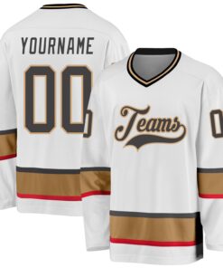 Custom White Steel Gray-Old Gold Hockey Jersey