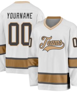 Custom White Steel Gray-Old Gold Hockey Jersey
