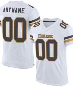 Custom White Steel Gray-Old Gold Mesh Authentic Football Jersey