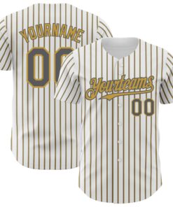 Custom White (Steel Gray Old Gold Pinstripe) Steel Gray-Old Gold Authentic Baseball Jersey