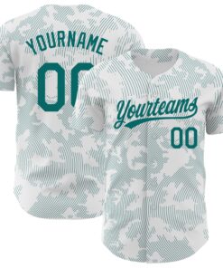 Custom White Teal 3D Pattern Design Curve Lines Authentic Baseball Jersey