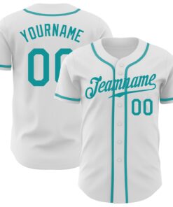 Custom White Teal Authentic Baseball Jersey