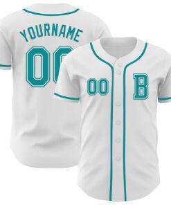 Custom White Teal Authentic Baseball Jersey