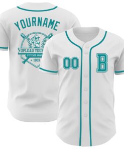 Custom White Teal Authentic Baseball Jersey