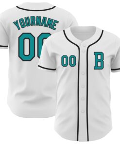 Custom White Teal-Black Authentic Baseball Jersey