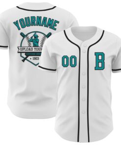 Custom White Teal-Black Authentic Baseball Jersey
