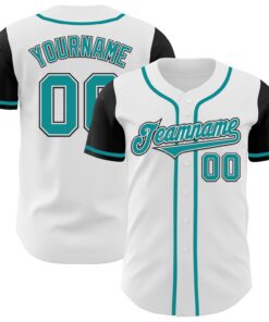 Custom White Teal-Black Authentic Two Tone Baseball Jersey