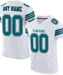 Custom White Teal-Black Mesh Authentic Football Jersey