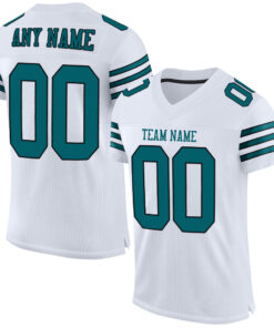 Custom White Teal-Black Mesh Authentic Football Jersey