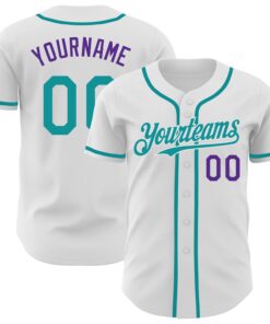 Custom White Teal-Purple Authentic Baseball Jersey