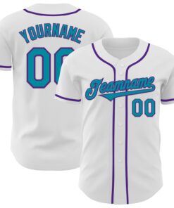 Custom White Teal-Purple Authentic Baseball Jersey