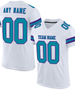 Custom White Teal-Purple Mesh Authentic Football Jersey