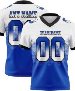 Custom White Thunder Blue-Black Mesh Authentic Gradient Square Shape Flag Football Jersey