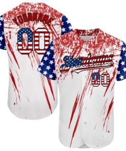 Custom White USA Flag Royal Red-Black 3D Authentic Baseball Jersey