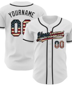 Custom White Vintage USA Flag-Black Authentic Baseball Jersey